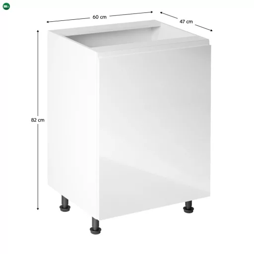Alsószekrény, fehér/fehér extra magasfényű, jobbos, AURORA D601F