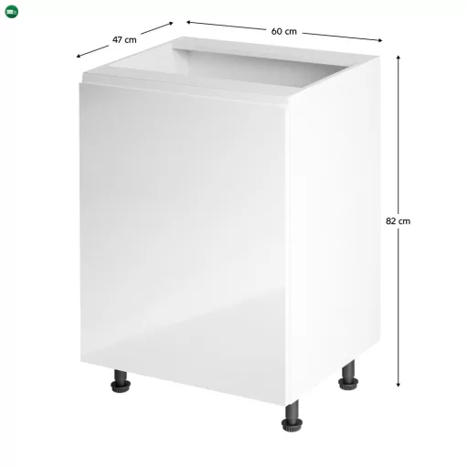 Alsószekrény, fehér/fehér extra magasfényű, balos, AURORA D601F