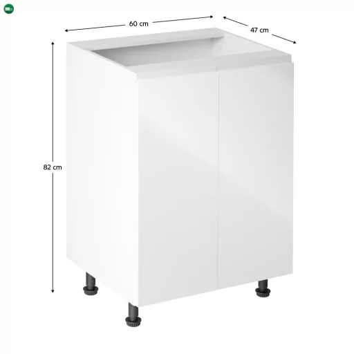 Alsószekrény, fehér/fehér extra magasfényű, AURORA D602F