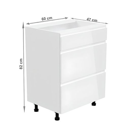 Alsószekrény, fehér/fehér extra magasfényű, AURORA D60S3