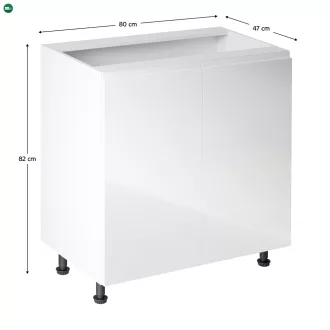 Alsószekrény, fehér/fehér extra magasfényű, AURORA D80