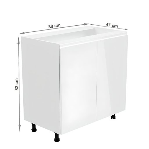 Alsószekrény, fehér/fehér extra magasfényű, AURORA D80