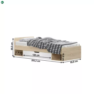 Ágy 1S/90, fehér/tölgy sonoma, TEYO