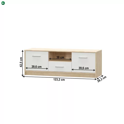 RTV asztal 2D1S, fehér/tölgy sonoma, TEYO