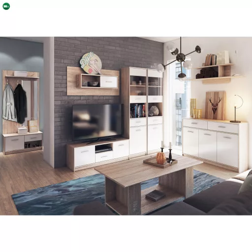 RTV asztal 2D1S, fehér/tölgy sonoma, TEYO