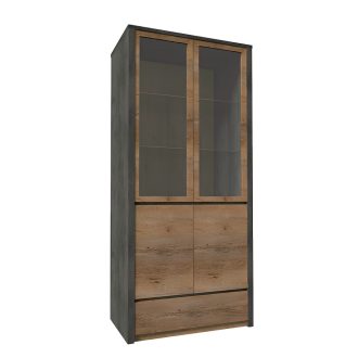   Vitrines szekrény, tölgy lefkas sötét/smooth szürke, MONTANA W2D