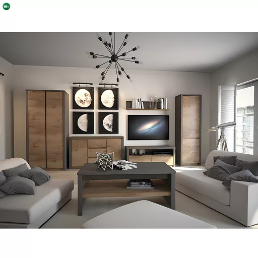 Vitrines szekrény, tölgy lefkas sötét/smooth szürke, MONTANA W1D