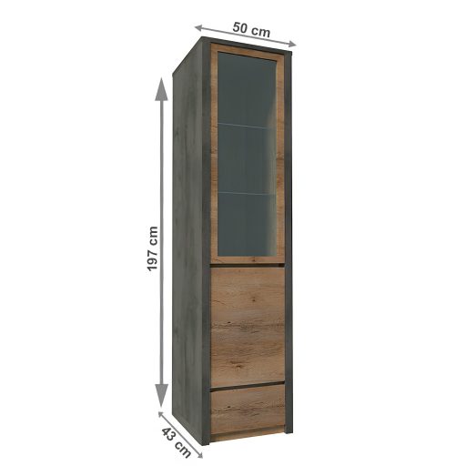 Vitrines szekrény, tölgy lefkas sötét/smooth szürke, MONTANA W1D