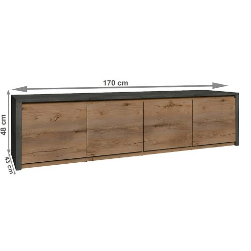 Komód, tölgy lefkas sötét/smooth szürke, MONTANA K4D