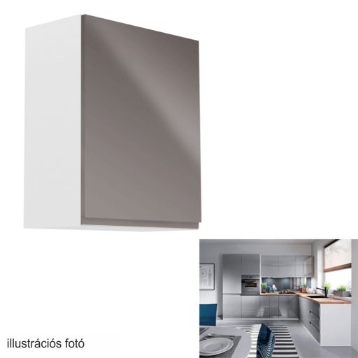 Felsőszekrény, fehér/szürke extra magasfényű, jobbos, AURORA G601F