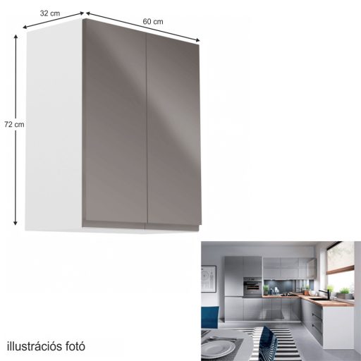 Felsőszekrény, fehér/szürke extra magasfényű, AURORA G602F