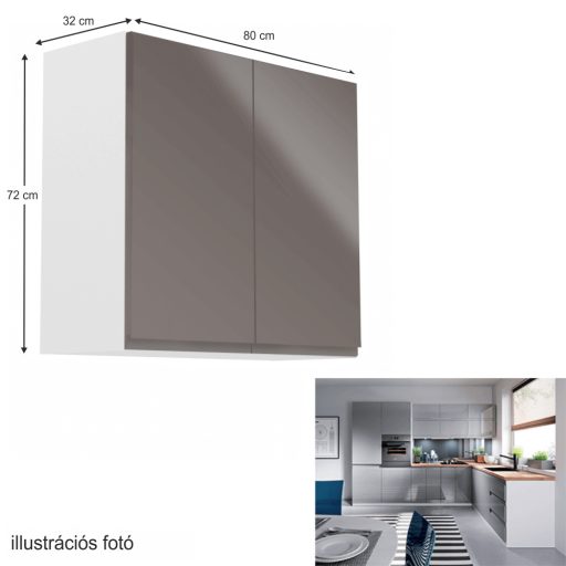 Felsőszekrény, fehér/szürke extra magasfényű, AURORA G80