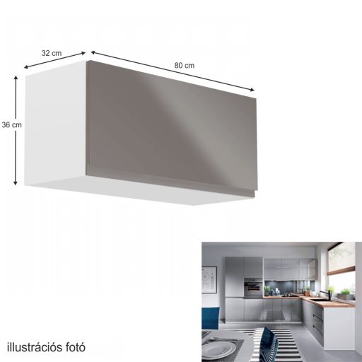Felsőszekrény, fehér/szürke extra magasfényű, AURORA G80K