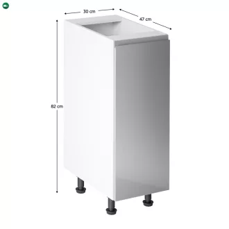   Alsószekrény, fehér/szürke extra magasfényű, jobbos, AURORA D30