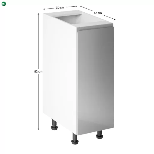 Alsószekrény, fehér/szürke extra magasfényű, jobbos, AURORA D30
