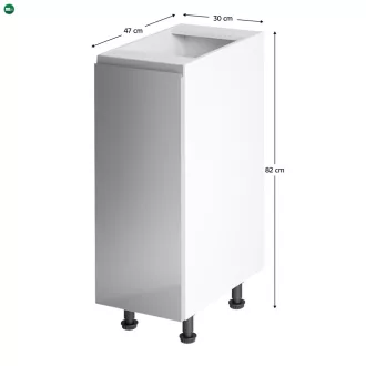   Alsószekrény, fehér/szürke extra magasfényű, balos, AURORA D30
