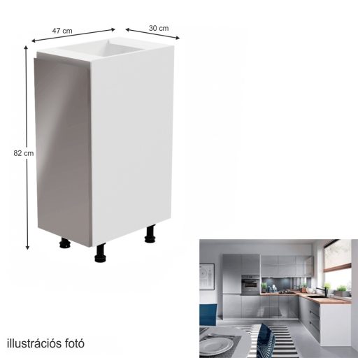 Alsószekrény, fehér/szürke extra magasfényű, balos, AURORA D30