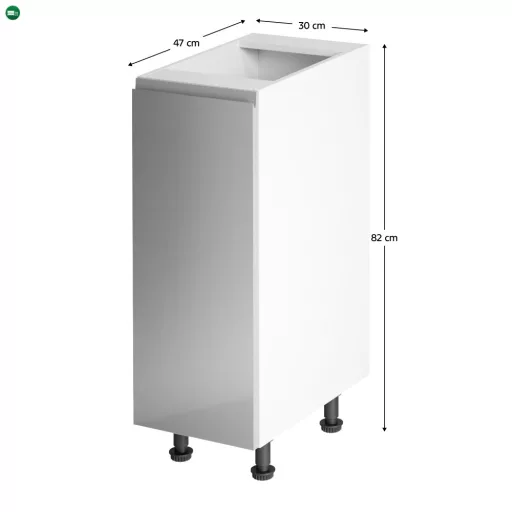 Alsószekrény, fehér/szürke extra magasfényű, balos, AURORA D30