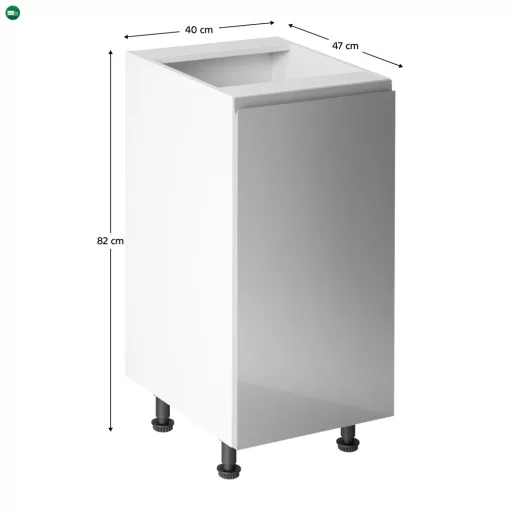 Alsószekrény, fehér/szürke extra magasfényű, jobbos, AURORA D40