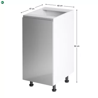  Alsószekrény, fehér/szürke extra magasfényű, balos, AURORA D40