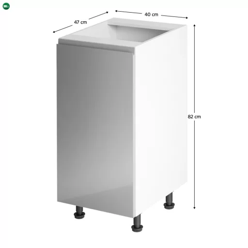 Alsószekrény, fehér/szürke extra magasfényű, balos, AURORA D40