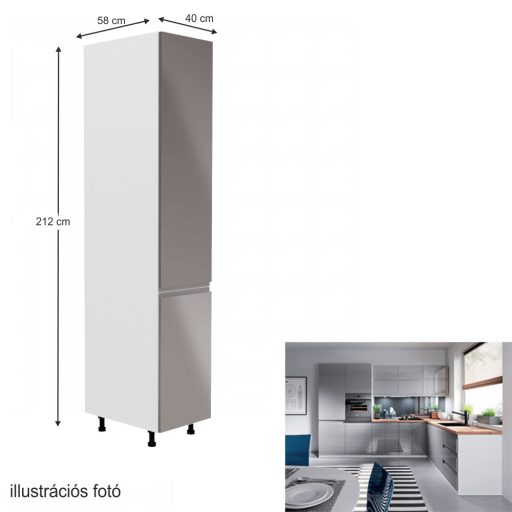 Élelmiszer szekrény, fehér/szürke extra magasfényű, jobbos, AURORA D40SP