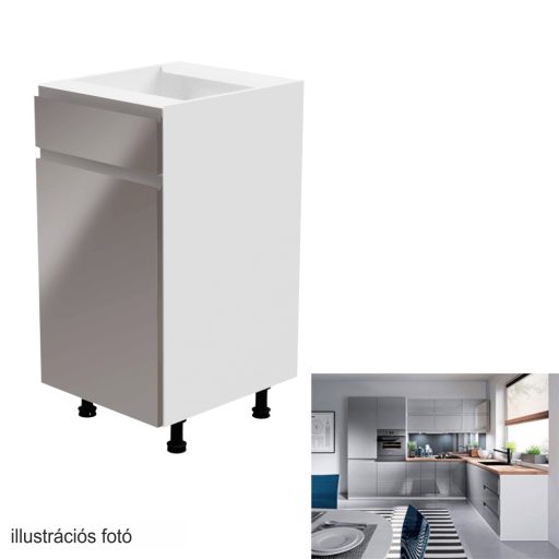 Alsószekrény, fehér/szürke extra magasfényű, balos, AURORA D40S1