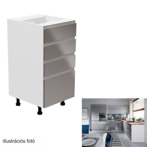 Alsószekrény, fehér/szürke extra magasfényű, AURORA D40S4
