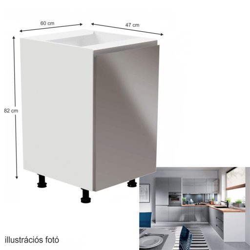 Alsószekrény, fehér/szürke extra magasfényű, jobbos, AURORA D601F