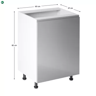   Alsószekrény, fehér/szürke extra magasfényű, jobbos, AURORA D601F