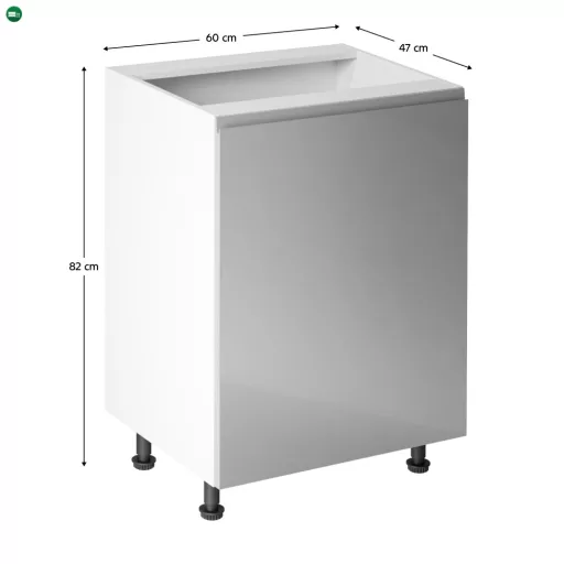 Alsószekrény, fehér/szürke extra magasfényű, jobbos, AURORA D601F