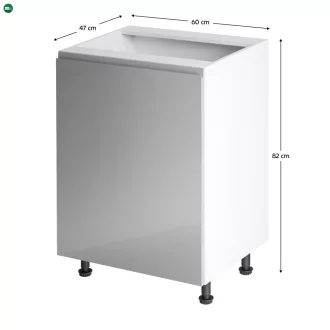   Alsószekrény, fehér/szürke extra magasfényű, balos, AURORA D601F