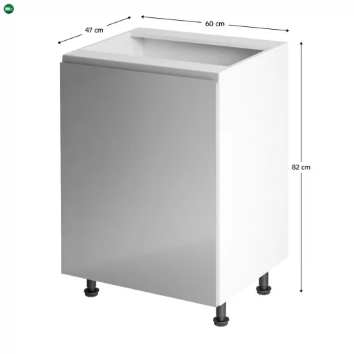 Alsószekrény, fehér/szürke extra magasfényű, balos, AURORA D601F