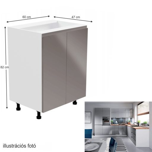 Alsószekrény, fehér/szürke extra magasfényű, AURORA D602F