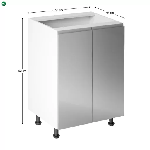 Alsószekrény, fehér/szürke extra magasfényű, AURORA D602F
