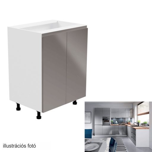 Alsószekrény, fehér/szürke extra magasfényű, AURORA D602F