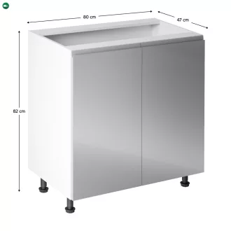   Alsószekrény, fehér/szürke extra magasfényű, AURORA D80