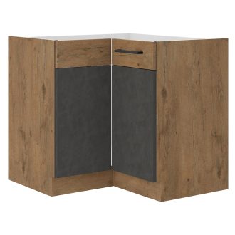   Alsó sarokszekrény, szürke matt/tölgy lancelot, VEGA 90x90 DN 1F BB