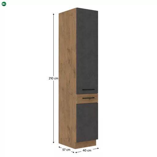 Magas szekrény, szürke matt/tölgy lancelot, VEGA 40 DK-210 2F
