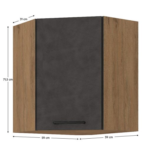 Felsőszekrény, tölgy lancelot/szürke matt, VEGA 58x58 GN-72 1F