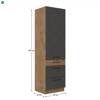   Magas szekrény, tölgy lancelot/szürke matt, VEGA 60 DKS-210 3S 1F
