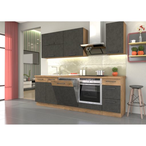Magas szekrény, tölgy lancelot/szürke matt, VEGA 60 DKS-210 3S 1F