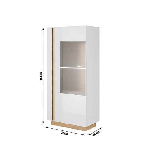 Vitrines szekrény 72, fehér/tölgy grandson/magasfényű fehér, CITY