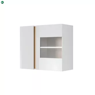   Fali vitrines szekrény 96, fehér/tölgy grandson/magasfényű fehér, CITY