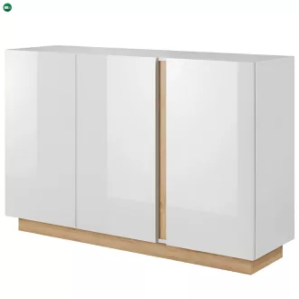 Komód, fehér/tölgy grandson/magasfényű fehér, CITY