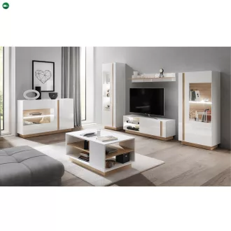   RTV asztal 187, fehér/tölgy grandson/magasfényű fehér, CITY