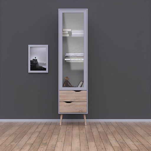 Vitrines szekrény, tölgy sonoma/fehér, OSLO 75461