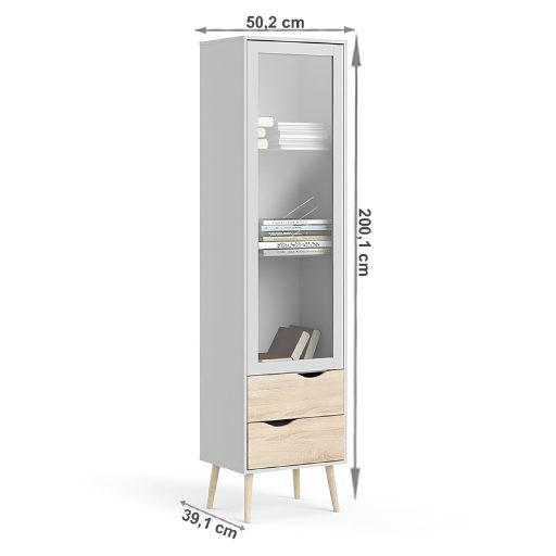 Vitrines szekrény, tölgy sonoma/fehér, OSLO 75461