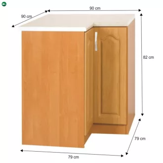   Konyhaszekrény, Alsó, Sarok, Jobbos, Éger, LORA MDF NEW KLASIK S90/90