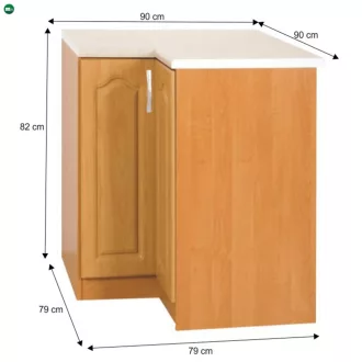   Konyhaszekrény, alsó, sarok, éger, balos, LORA MDF NEW KLASIK S90/90